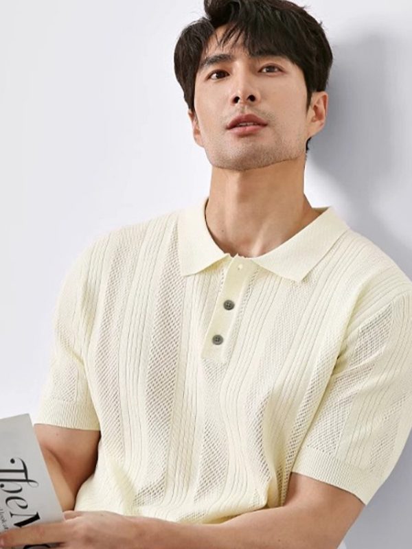 Summer New Hollowed Out Lapel Knit Men's Fashion Casual Short Sleeve