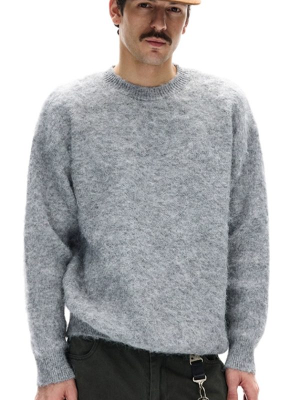 كنزة صوفية رجالية فضفاضة ومتعددة الاستخدامات، مريحة وعصرية، بياقة دائرية