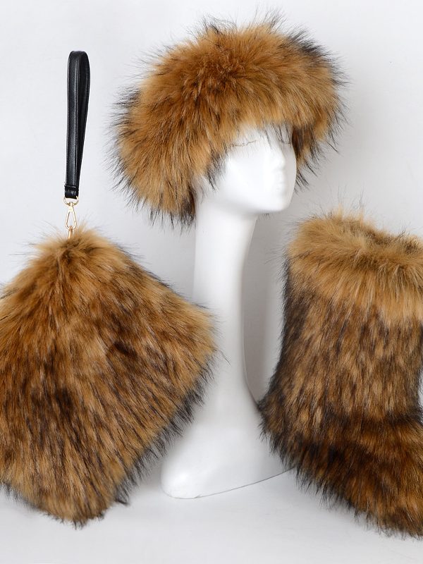 Velvet Padded Plus Size Imitation Fox Fur Fur Women's Snow Boots Three-piece Set