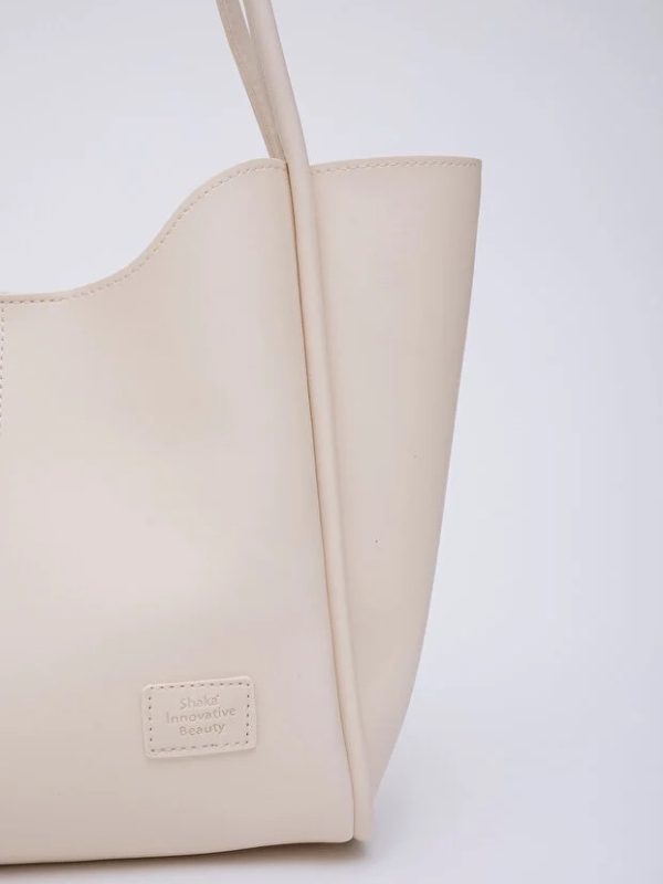 Cream SHK108 Faux Leather Women Hand And Shoulder Bag With Wallet And Makeup Bag