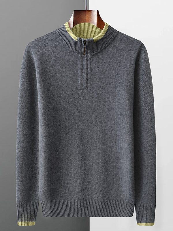 كنزة صوفية رجالية سميكة بياقة عالية ملونة