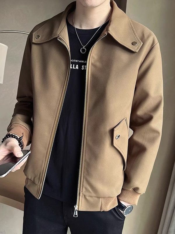 Elegant Versatile Coffee-colored Mens Jacket For Spring And Fall