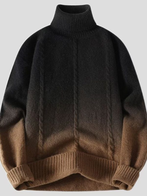 Mens Fashionable High-Neck Gradient Knitted Sweater