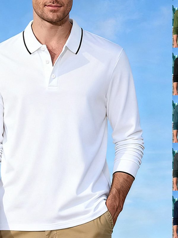 Men's Casual Jacquard Polo Shirt Quick-dry Breathable Long Sleeve