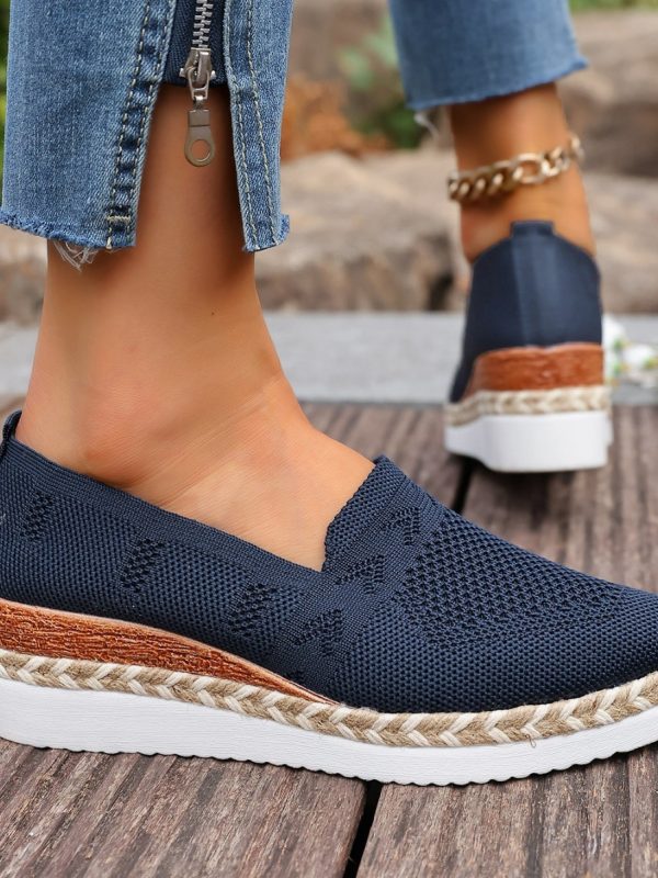 Woven Hemp Rope Platform Shallow Breathable Snakeskin Pointed Toe Women's Flats