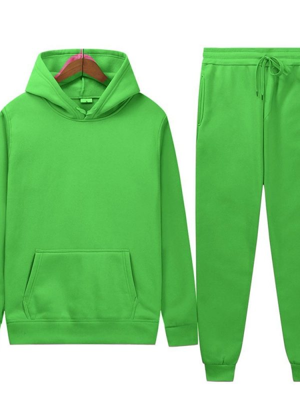Solid-color Sport Hoodie And Sweatpants Two-piece Set