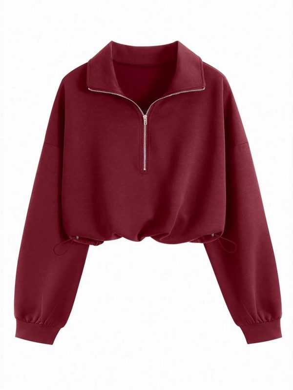 Lapel-collar Waist-cinching Long-sleeve Hoodie Jacket