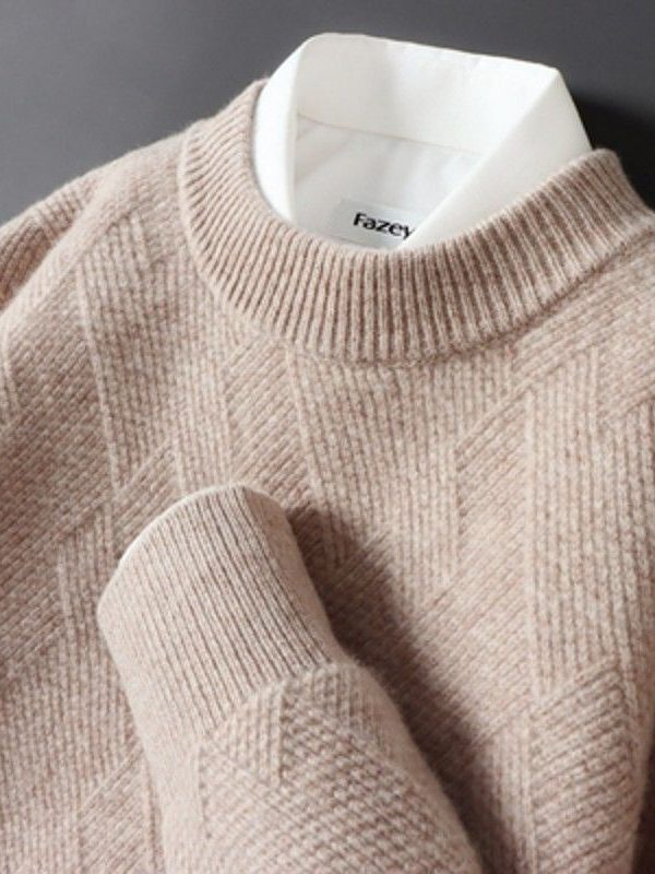 Men's Loose Thick Jacquard Round Neck Sweater