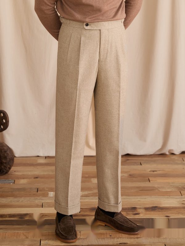 Winter Wool-blend Naples-style High-waist Straight-leg Dress Pants