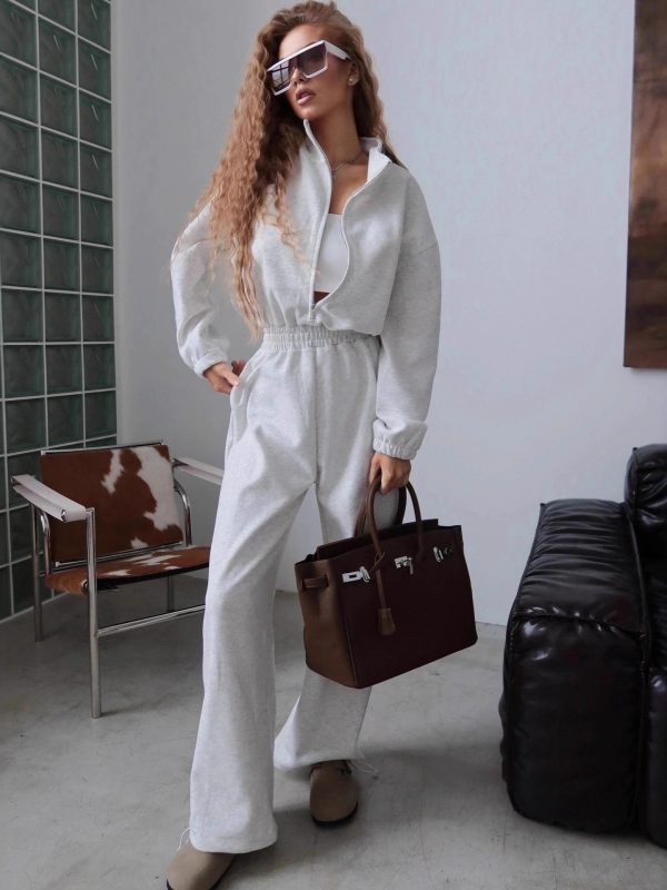 Womens Long-sleeve Zip-front Collared Jumpsuit
