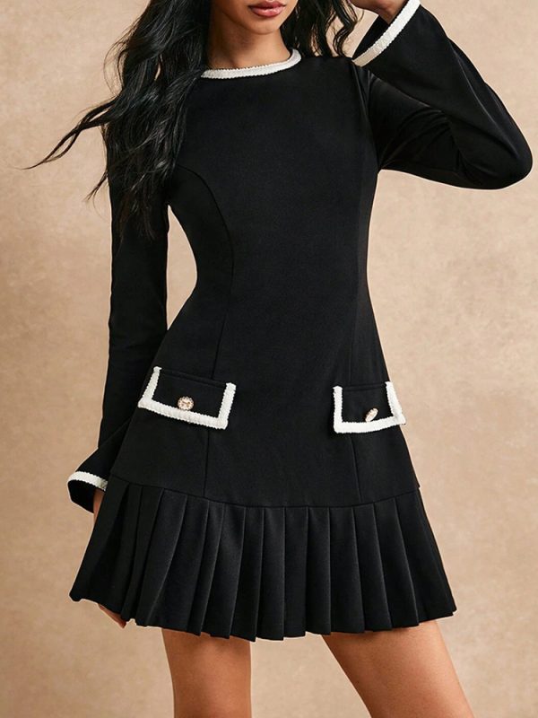 Womens Stylish Fitted Crew-neck Long-sleeve Dress