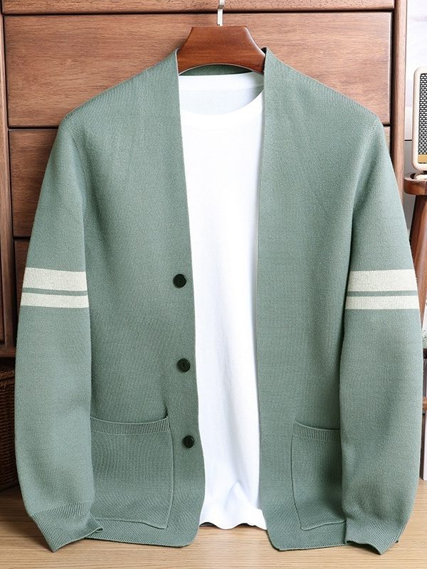 Fall Winter Men Long-sleeved Sweater Coat Thickened Blended Jacquard