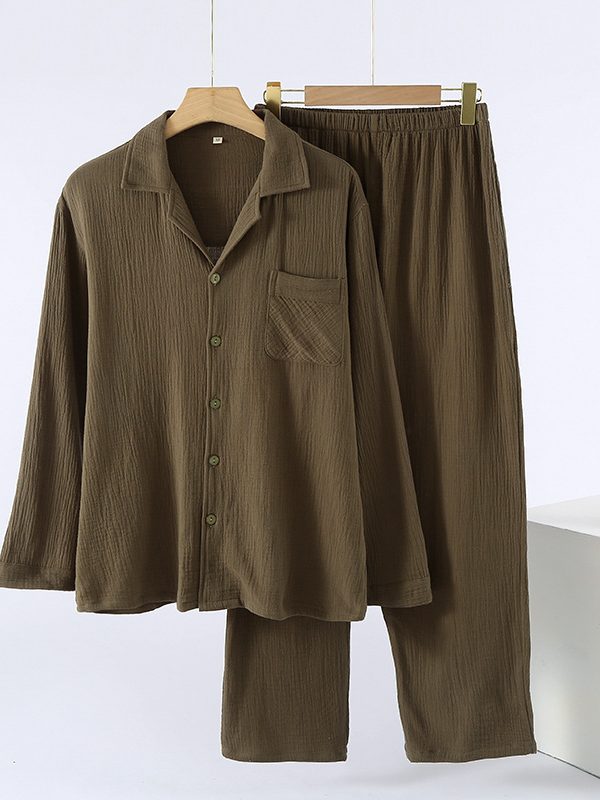 Mens Loose-fitting Plus-size Loungewear With Long Sleeves And Long Pants