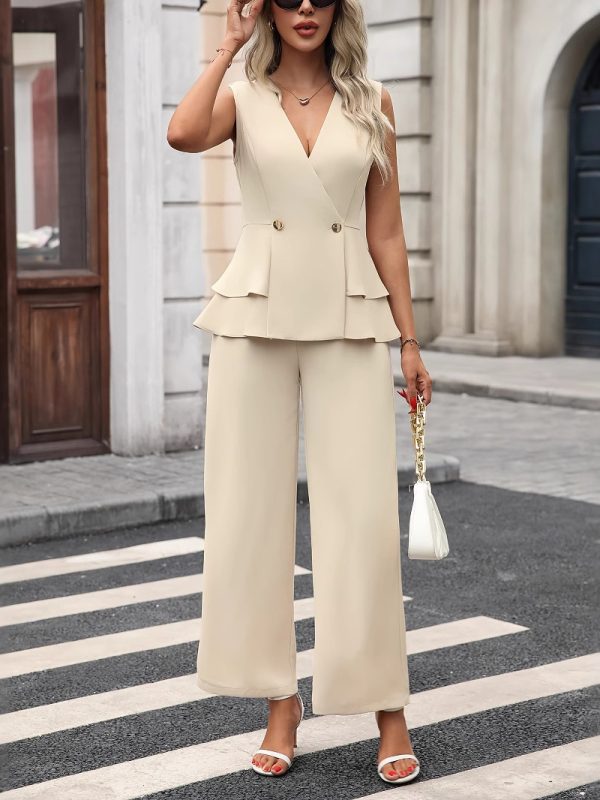 Women's Casual Solid Color Sleeveless Top And Pants Set