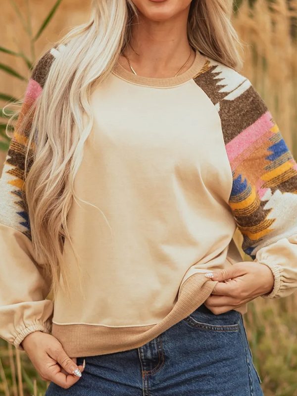 Women's Casual Style Color Matching Printed Loose Sweatshirt