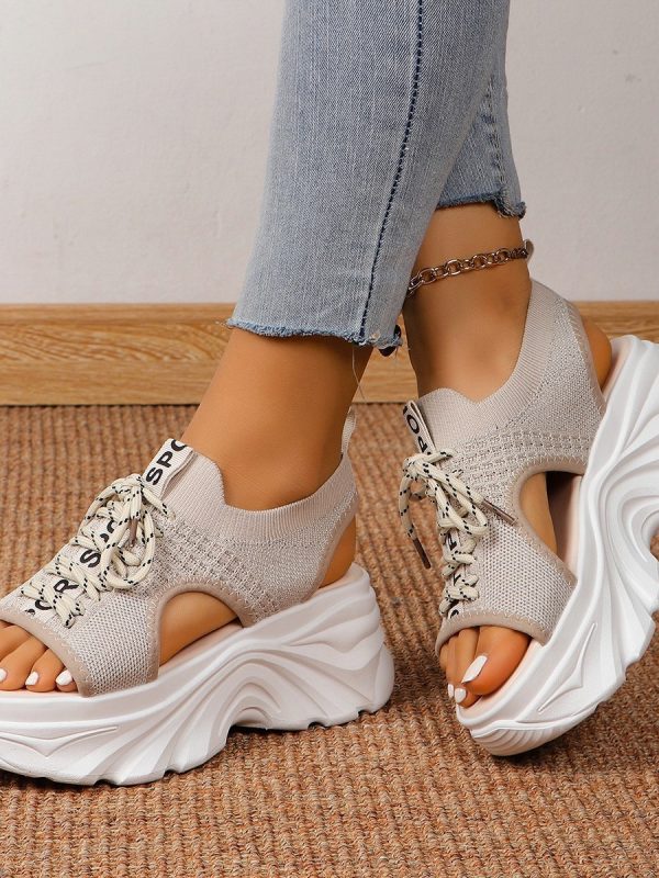 Women's Shoes Fashion Hollowed-out Mid Heel Mesh Sports Platform Sandals