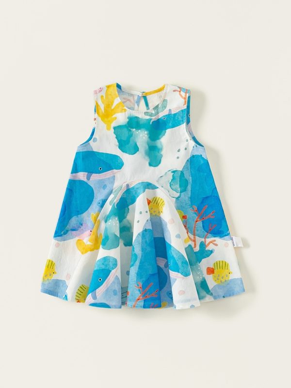 فستان صيفي بدون أكمام للبنات مزين برسومات جرافيتي