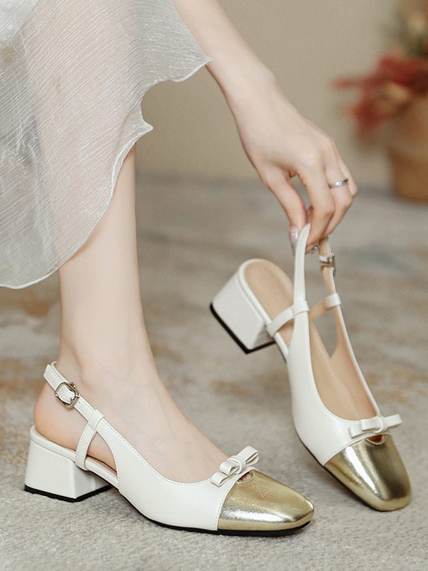 French Style Fairy Square Bow Color-matching Sandals