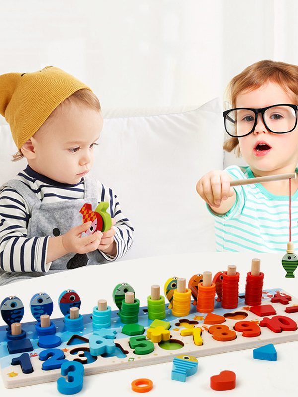Educational Wooden Toys for Kids Board Math Fishing Count Numbers Matching Digital Shape Match Early Education Toy