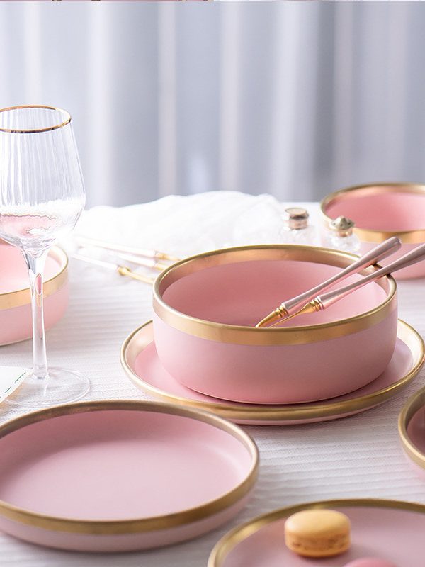 Ceramic pink household simple tableware