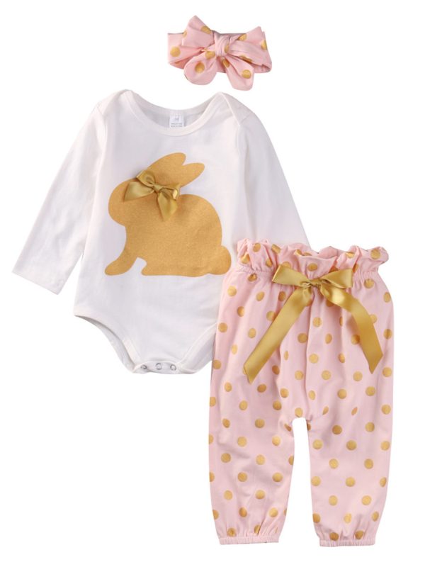 رومبير أرنب صغير مع بنطال دانتيل مزين بفيونكة وعصابة رأس