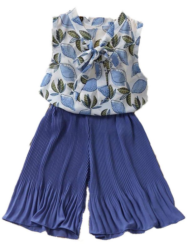 Summer Clothing Set Lemon Print Shirt Pleated Chiffon Suit Fashion Ruffled Suit