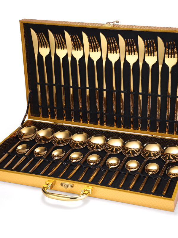 36-piece Stainless Steel Tableware Wooden Box Gift Box Set