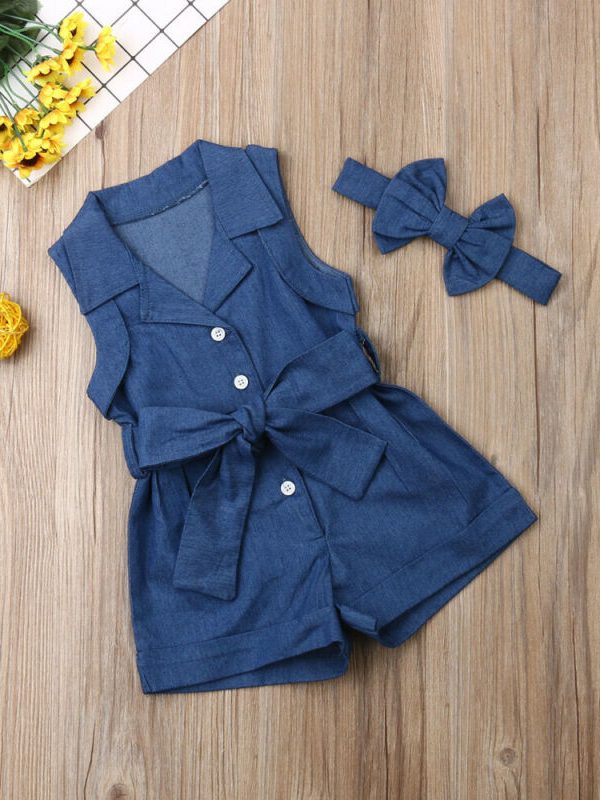 ملابس أطفال بودكوكو للبنات، جمبسوت جينز بدون أكمام