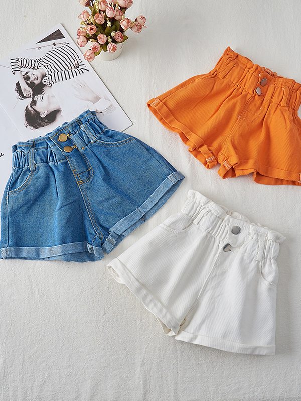 شورتات صيفية مريحة بخصر عالٍ للبنات بنمط رعاة البقر