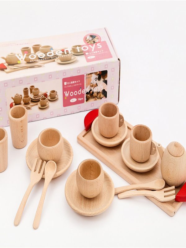 Gift Set Girl Play House Tableware Solid Wood Without Paint Simulation Kitchen Cooking Tableware Toy Beech Wood