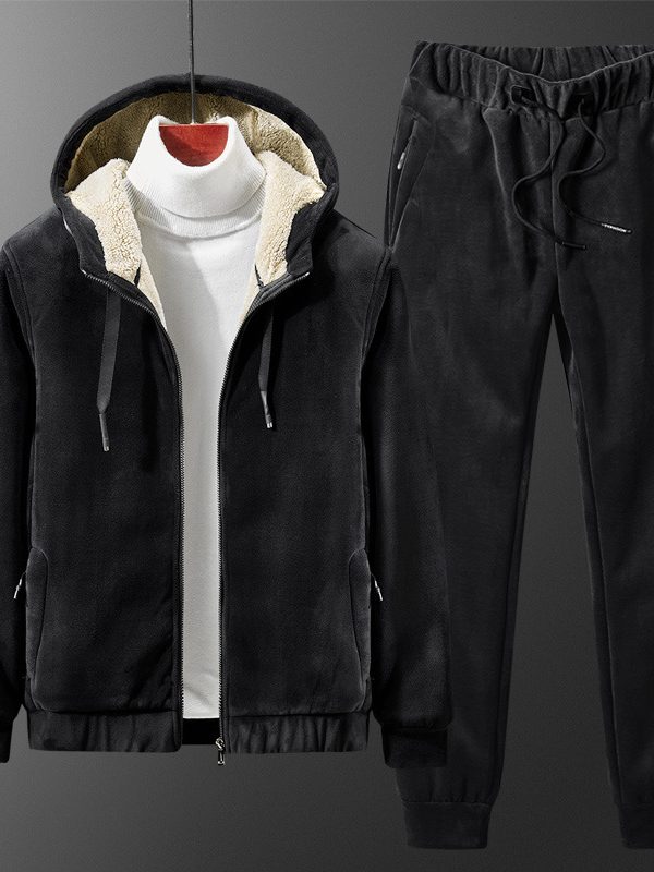 Men's Silver Fox Velvet Hooded Sweater Lamb Velvet Pants Casual