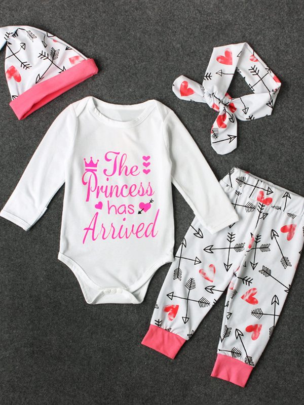 Girls Pink Letters Long-sleeved One-piece Romper Four-piece Children's Clothing