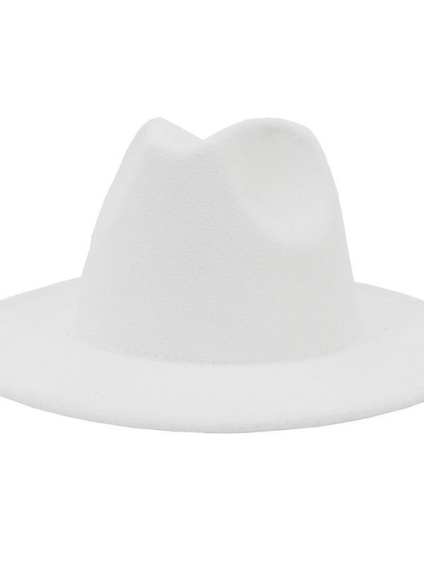 Black Minimalist Woolen Flat Brimmed Jazz Hat With Large Brim