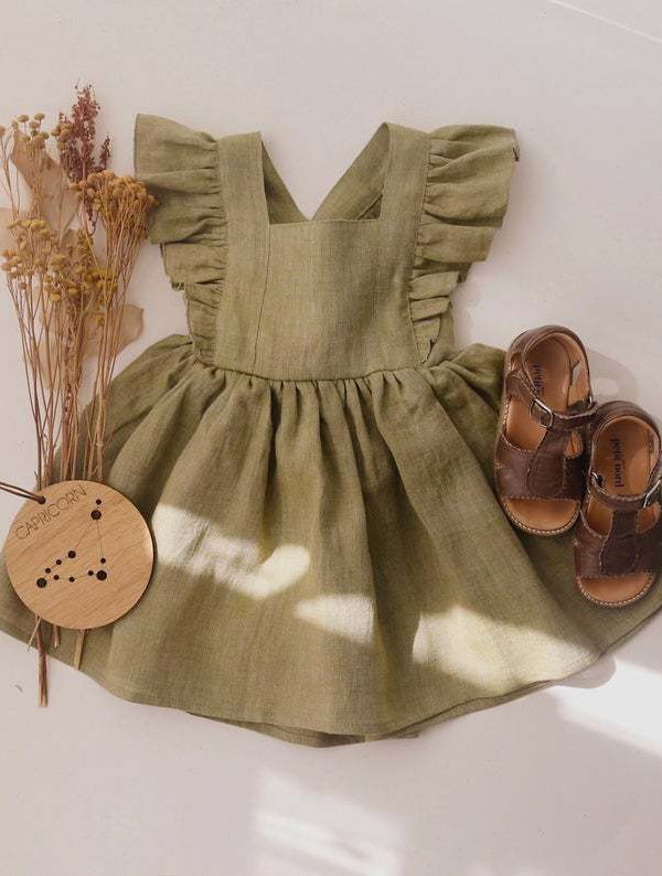 تنورة بحمالات، فستان بناتي من القطن والكتان