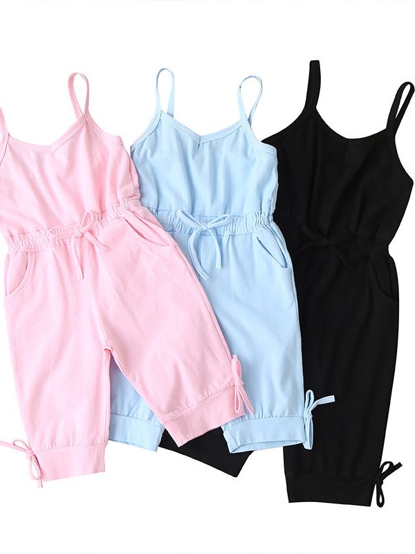 New Girls Summer Suspenders Jumpsuit Solid Color