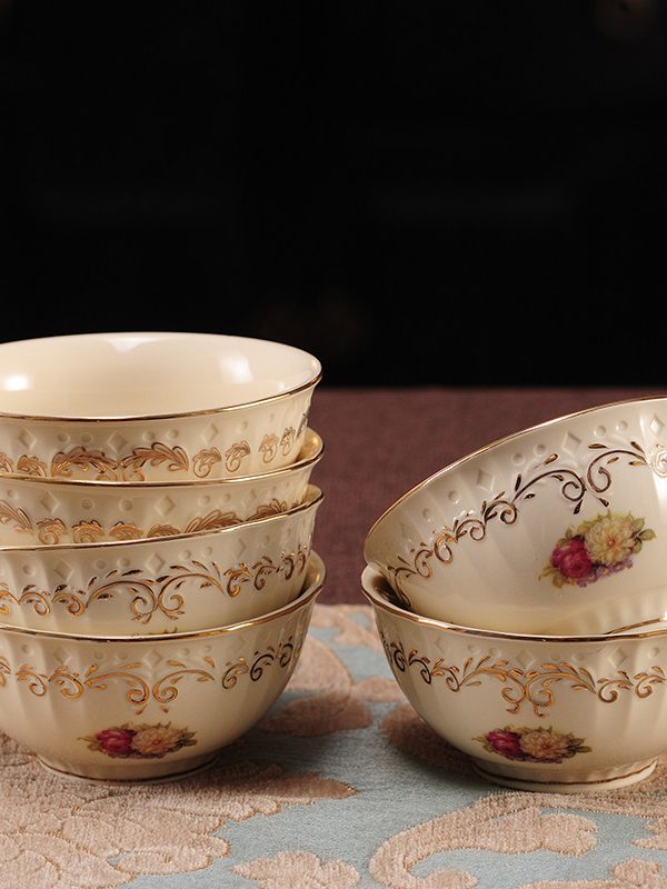 Water-painted Gold-rimmed Tableware Set Plates And Bowls In Bulk