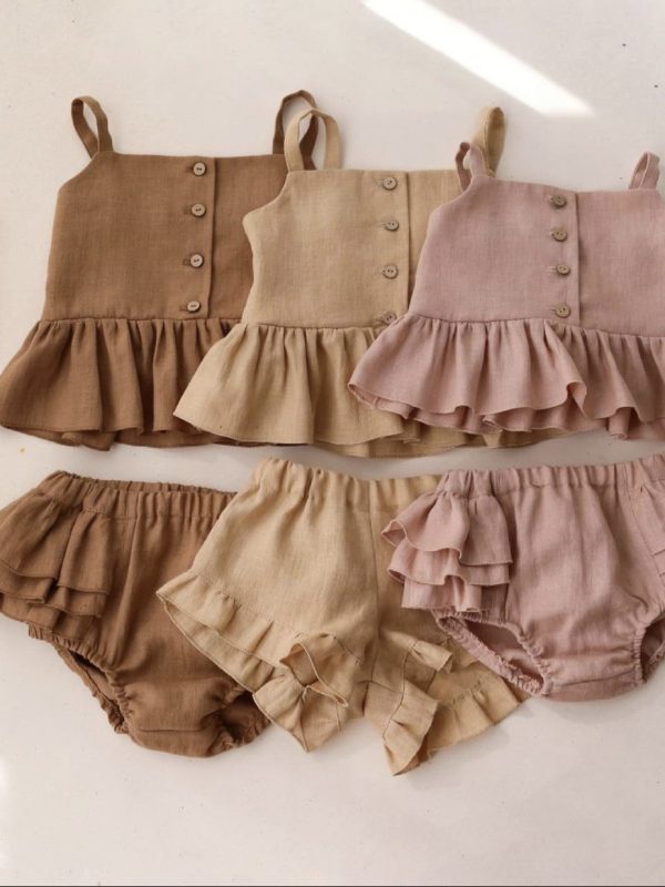 Ma Female Baby Suit Summer Sling Top Four-corner Ruffled Shorts Girls Two-piece Infant Clothing