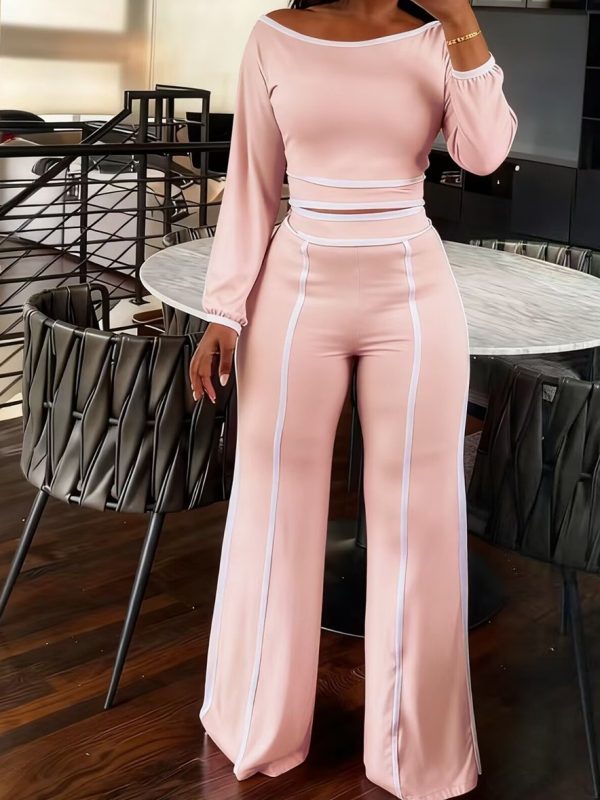 Stylish Wide-leg Solid-color Patchwork Two-piece Set