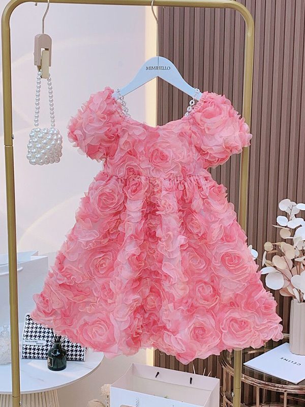 تنورة أطفال بنمط غربي مزينة بزهور ثلاثية الأبعاد