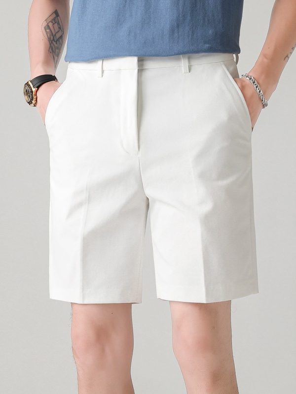 Men's Slim-fit Casual White Straight-leg Shorts
