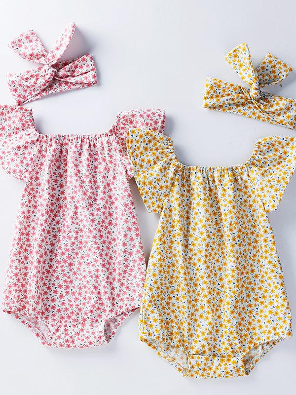 Infant Floral Romper Hair Accessories Set