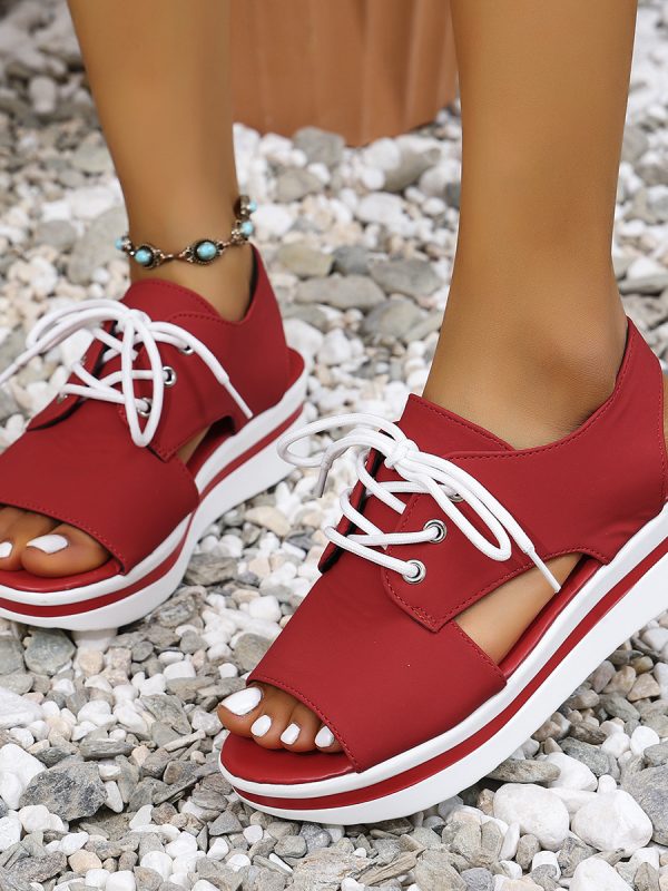 Plus Size Thick-soled Peep Toe Lace Up Casual Roman Sandals