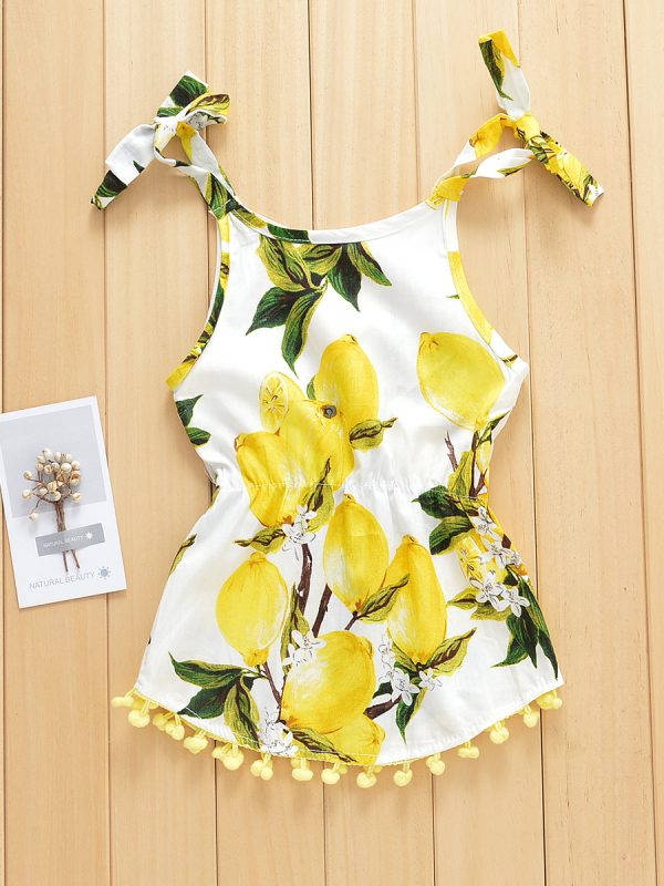Lemon Printing Camisole Tassel Dress For Baby Girl