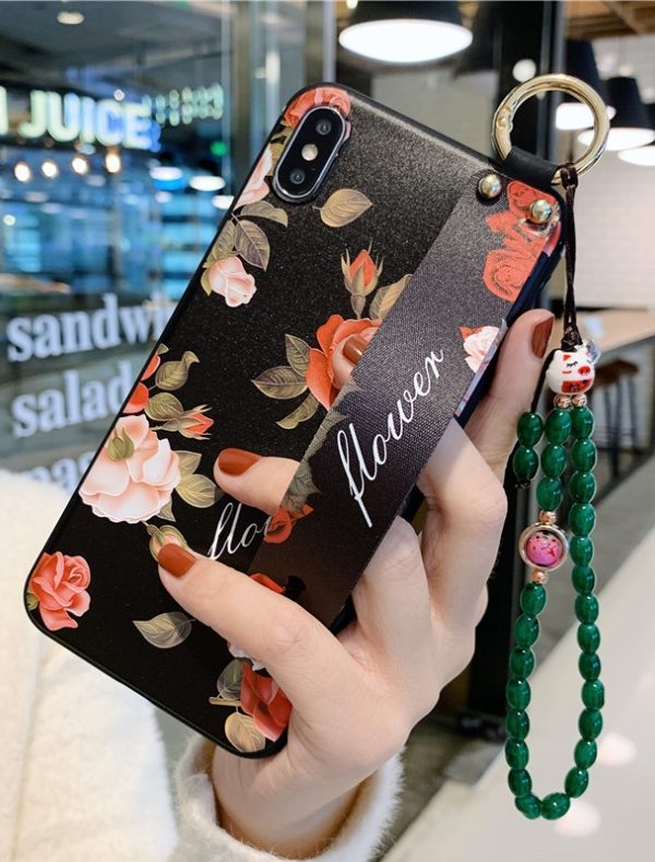 Compatible with Apple, Rose Flowers Wrist Strap phone Cases For iPhone