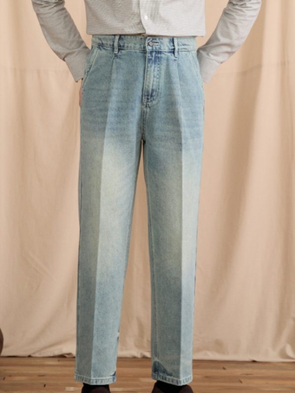 Washed Vintage Commuter Cotton-blend Mid-rise Straight-leg Jeans