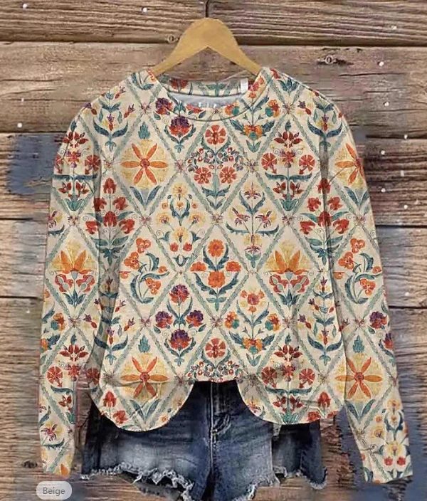 European And American Printing Long Sleeve Casual Top Autumn Winter Sweater