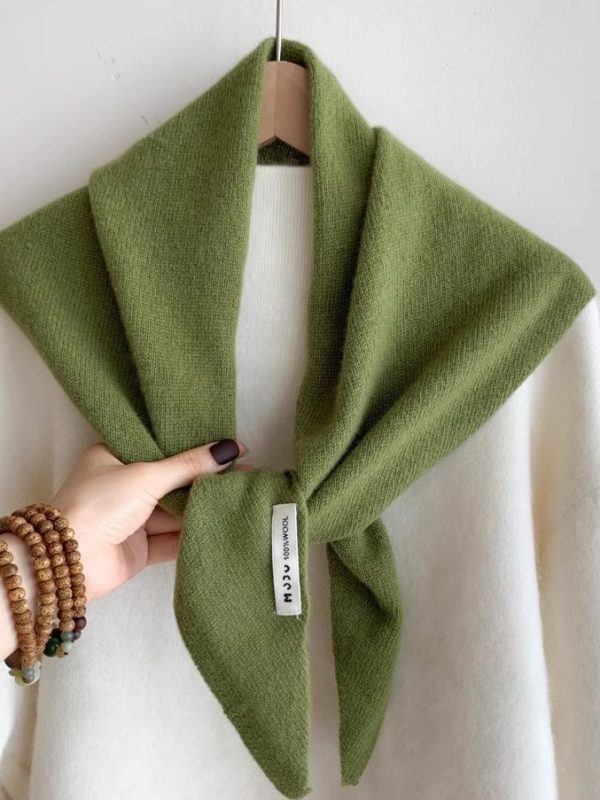 Womens Solid-Color Wool Knit Triangle Scarf Shawl For FallWinter