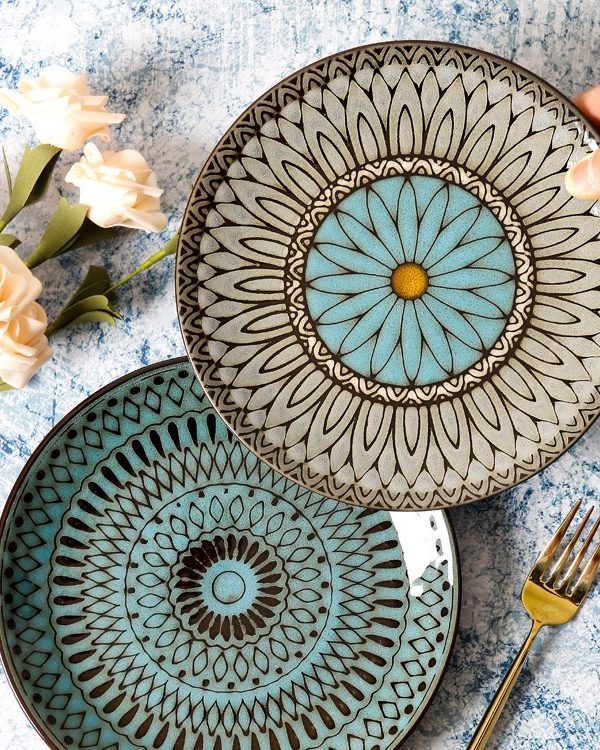 Ceramic Plate Flat Plate Creative Dish Plate Japanese Vintage Tableware