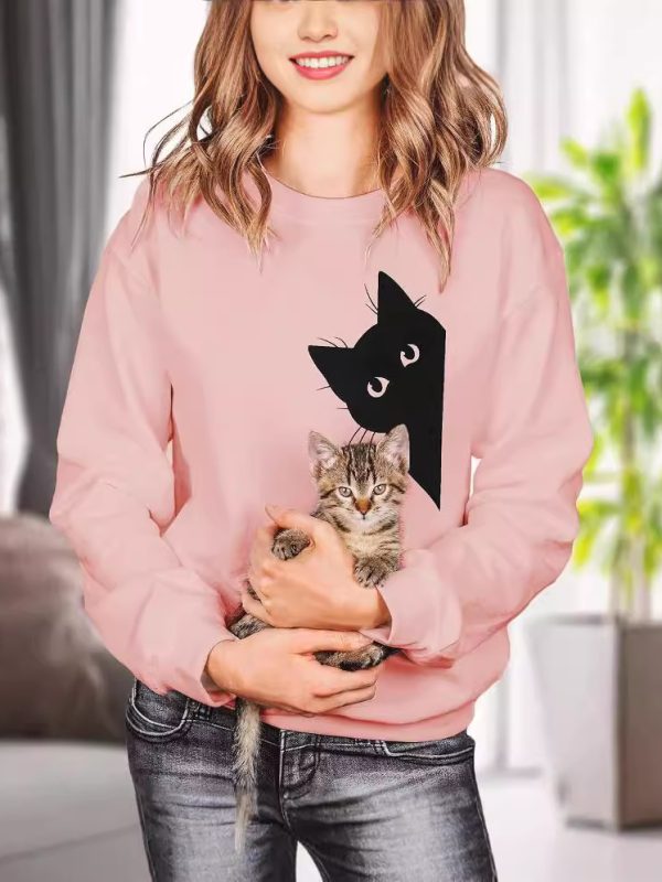 Womens Fashion Solid-color Crew-neck Long-sleeve Top