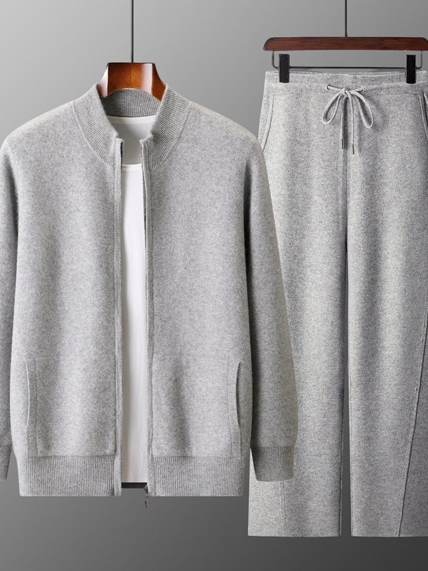 كنزة صوفية رجالية رسمية كاجوال ذات وجهين مع سحاب بألوان سادة